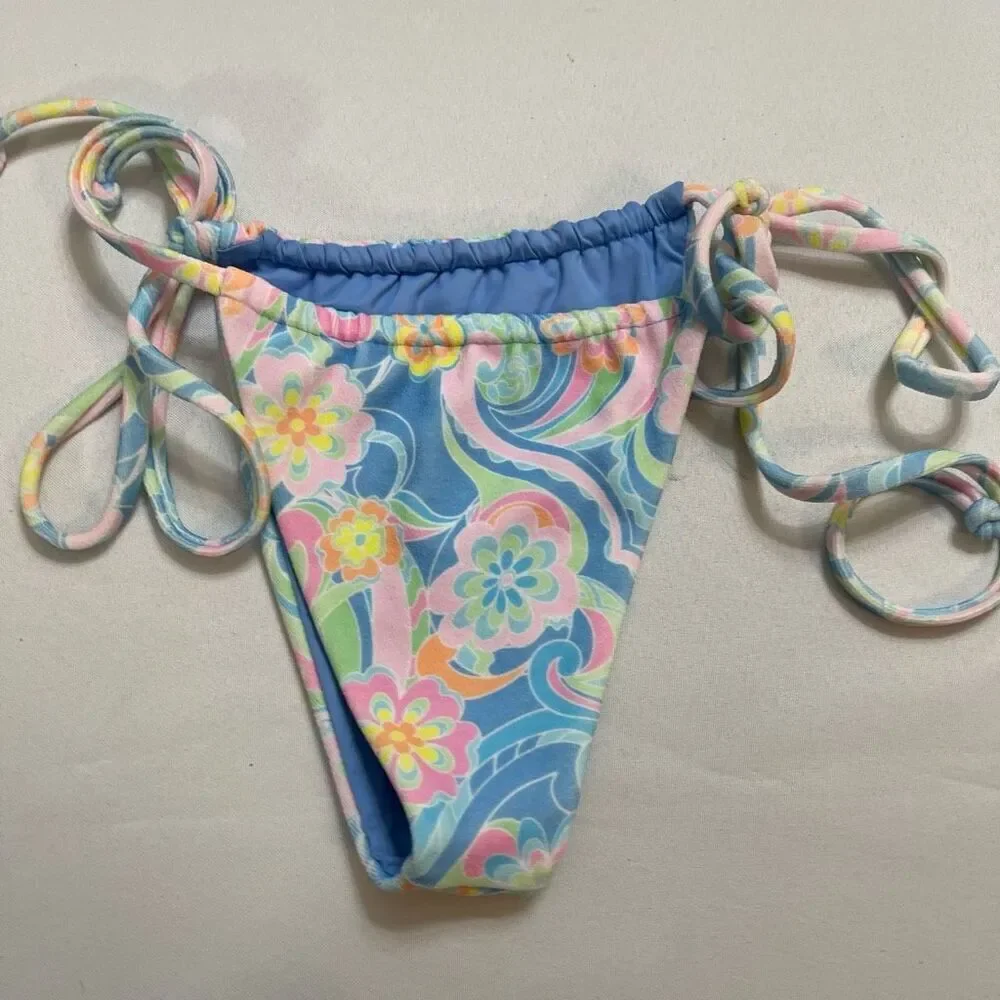 NWOT Frankies Bikinis Tia Terry Sunshower String Bikini Bottom Size Large New